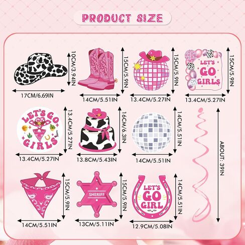 ديكورات حفلات ديسكو راعية البقر - 24 قطعة من زخارف دوامات راعية البقر المعلقة Lets Go Girls ديكور حفلات العازبة Preppy Western Rodeo Disco وحفلات أعياد الميلاد وحفلات استقبال المولود الجديد للنساء والفتيات in Saudi Arabia