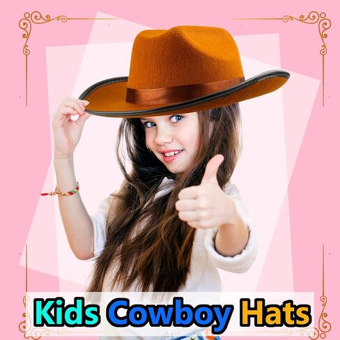 SGBETTER 4 Pack Kids Cowboy Hat Felt Western Cowboy Hat Wide Brim Cowgirl Hat for Boys Girls Cosplay Party Costume Accessory in Saudi Arabia