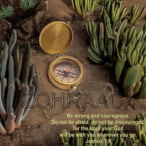 كن قويًا وشجاعًا جوشوا 1:9 بوصلة اتجاهية من النحاس الصلب، هدايا معمودية منقوشة للأولاد والبنات، المناولة الأولى، هدايا مسيحية للرجال، هدايا التأكيد الأولى للأولاد هدايا كاثوليكية in Kuwait