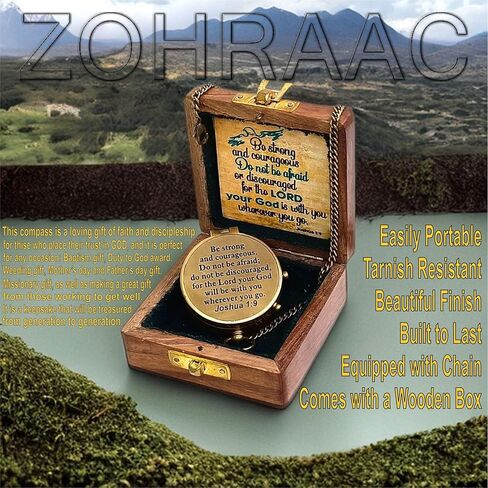 كن قويًا وشجاعًا جوشوا 1:9 بوصلة اتجاهية من النحاس الصلب، هدايا معمودية منقوشة للأولاد والبنات، المناولة الأولى، هدايا مسيحية للرجال، هدايا التأكيد الأولى للأولاد هدايا كاثوليكية in Kuwait