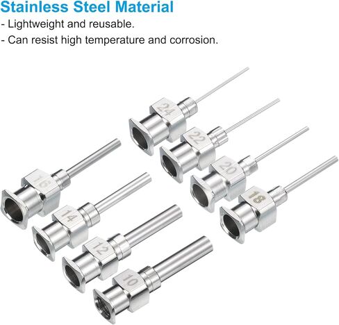 PATIKIL 10/12/14/16/18/20/24Ga x 0.5 بوصة أطراف إبرة توزيع من الفولاذ المقاوم للصدأ، 7 قطع من أنبوب إبرة الغراء المعدني أطراف حادة قفل Luer لمختبر حبر الغراء السميك، فضي in Kuwait