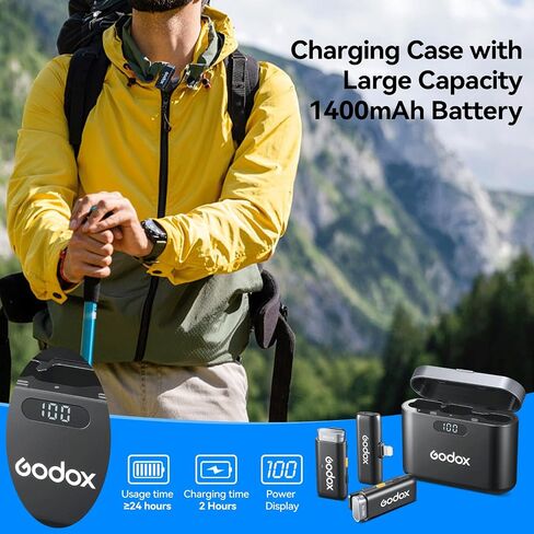 GODOX Wireless Microphone for iPhone with Charging Case, Wireless iPhone Microphone-Smart Squelch, Excellent Sound Fidelity, Long Range Transmission, 8H Working Time, 2.4GHz, Light Weight, iPhone mic in Saudi Arabia