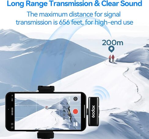 GODOX Wireless Microphone for iPhone with Charging Case, Wireless iPhone Microphone-Smart Squelch, Excellent Sound Fidelity, Long Range Transmission, 8H Working Time, 2.4GHz, Light Weight, iPhone mic in Saudi Arabia
