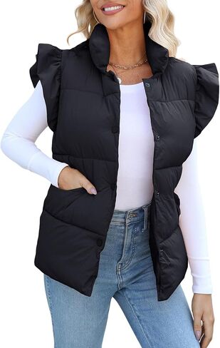 Kedera Women's Ruffle Sleeve Puffy Puffer Vests Winter Button Down Padded Gilet with Pocket in Saudi Arabia