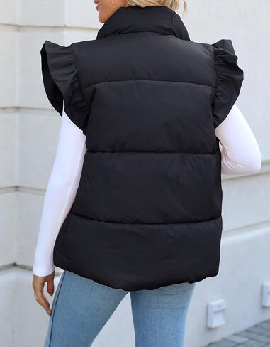 Kedera Women's Ruffle Sleeve Puffy Puffer Vests Winter Button Down Padded Gilet with Pocket in Saudi Arabia