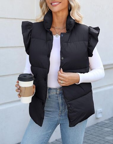 Kedera Women's Ruffle Sleeve Puffy Puffer Vests Winter Button Down Padded Gilet with Pocket in Saudi Arabia