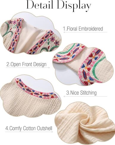 Flygo Womens Vintage Floral Embroidered Vest Waistcoat Tops Boho 70s Vest Open Front Cotton Linen Vest Cardigan(Pink-L) in Saudi Arabia