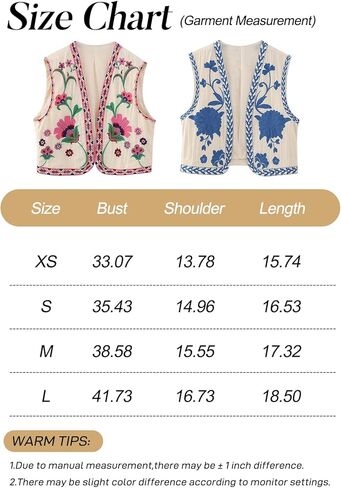 Flygo Womens Vintage Floral Embroidered Vest Waistcoat Tops Boho 70s Vest Open Front Cotton Linen Vest Cardigan(Pink-L) in Saudi Arabia