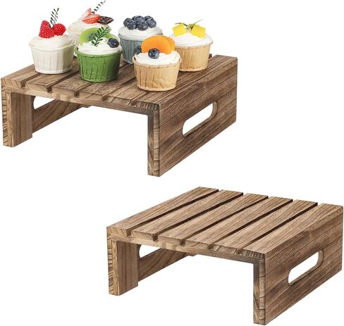 Weysat Set of 2 Wood Cupcake Display Stand Rustic Cake Stand Risers Dessert Appetizer Cake Stand for Food Desserts Stand Wedding Birthday Graduation Party Perfume Organizer Decoration in Saudi Arabia