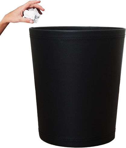 Leather Black Office Trash Can 2.6 Gallon/10 Liter Office Garbage Can Black Trash Can Desk Trash Bin Room Trash Can Open Trash Can Office Wastebasket Vintage Garbage Can Black Decorative Garbage Bin in Saudi Arabia