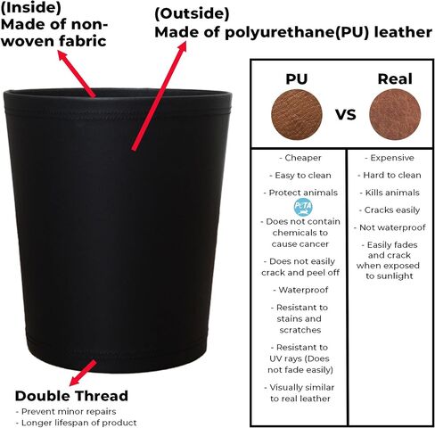 Leather Black Office Trash Can 2.6 Gallon/10 Liter Office Garbage Can Black Trash Can Desk Trash Bin Room Trash Can Open Trash Can Office Wastebasket Vintage Garbage Can Black Decorative Garbage Bin in Saudi Arabia