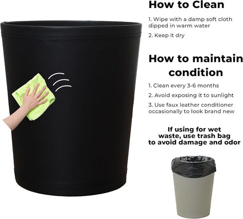 Leather Black Office Trash Can 2.6 Gallon/10 Liter Office Garbage Can Black Trash Can Desk Trash Bin Room Trash Can Open Trash Can Office Wastebasket Vintage Garbage Can Black Decorative Garbage Bin in Saudi Arabia