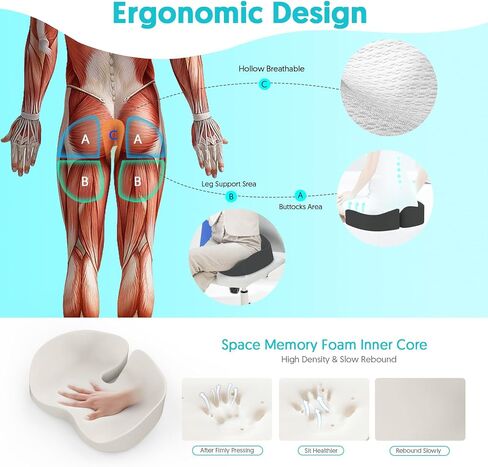 Seat Cushion for Office Chairs - Tailbone & Sciatica & Hip & Coccyx & Low Back Pain Relief Pillow - Memory Foam Pressure Relief Cushion for Long Sitting for Gaming, Compute, Desk Chair, Car Seat in Saudi Arabia