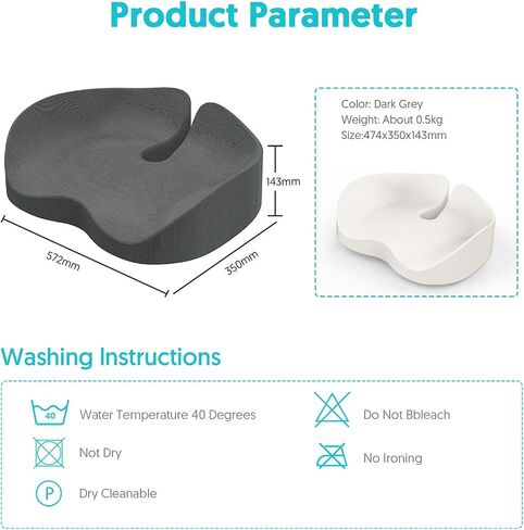 Seat Cushion for Office Chairs - Tailbone & Sciatica & Hip & Coccyx & Low Back Pain Relief Pillow - Memory Foam Pressure Relief Cushion for Long Sitting for Gaming, Compute, Desk Chair, Car Seat in Saudi Arabia