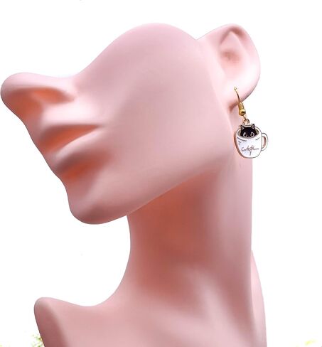 Cat Earrings - Super Cute Kitty in a Coffee Cup Enamel Charm Beads on Nickel Free Hooks : 38mm in Saudi Arabia