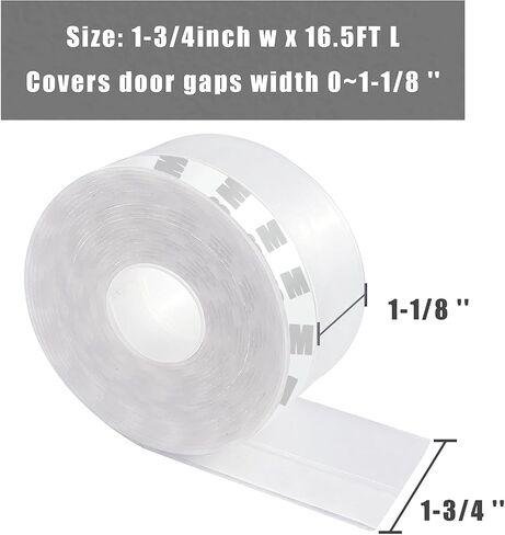 DonYoung 16.5FT Weather Stripping Door Seal, 1-3/4'' Width Silicone Seal Strip Bottom Door Sweep, Widened Self-Adhesive Door Draft Stopper for Gaps of Windows Doors and Shower Glass, Transparent in Saudi Arabia