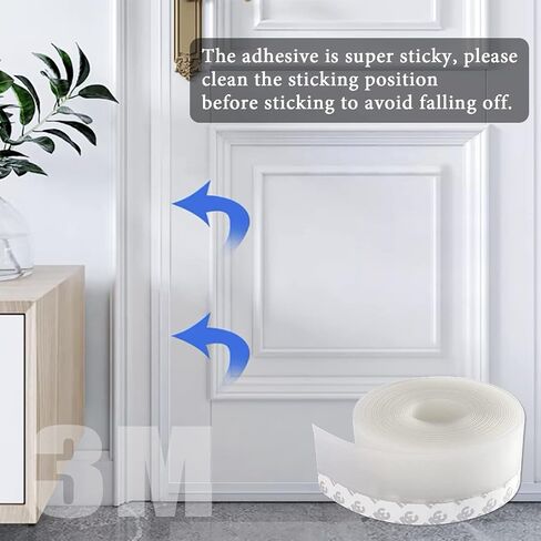 DonYoung 16.5FT Weather Stripping Door Seal, 1-3/4'' Width Silicone Seal Strip Bottom Door Sweep, Widened Self-Adhesive Door Draft Stopper for Gaps of Windows Doors and Shower Glass, Transparent in Saudi Arabia