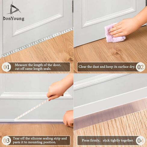 DonYoung 16.5FT Weather Stripping Door Seal, 1-3/4'' Width Silicone Seal Strip Bottom Door Sweep, Widened Self-Adhesive Door Draft Stopper for Gaps of Windows Doors and Shower Glass, Transparent in Saudi Arabia