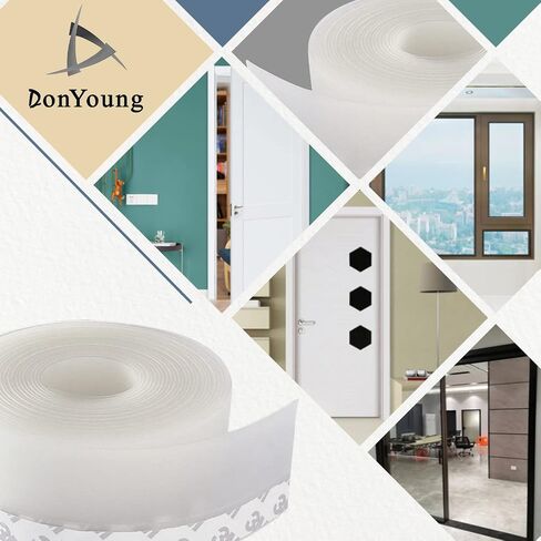 DonYoung 16.5FT Weather Stripping Door Seal, 1-3/4'' Width Silicone Seal Strip Bottom Door Sweep, Widened Self-Adhesive Door Draft Stopper for Gaps of Windows Doors and Shower Glass, Transparent in Saudi Arabia