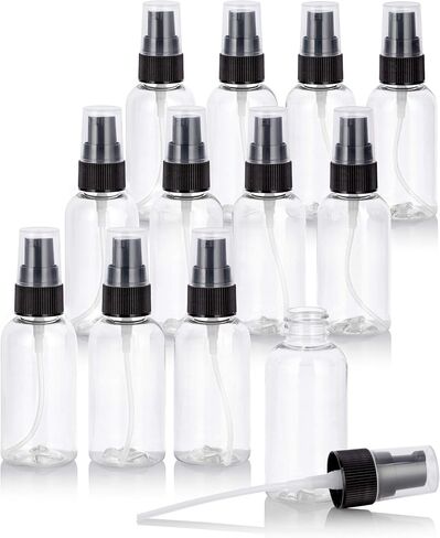 JUVITUS 2 oz / 60 ml Clear Plastic PET Boston Round Bottle (BPA Free) with Black Treatment Pump (12 pack) in Saudi Arabia