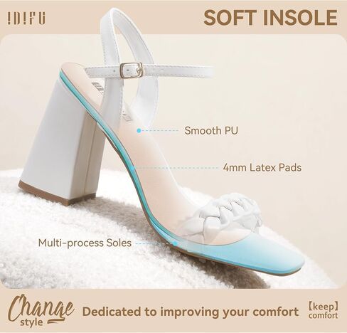 IDIFU IN4 Chunky High Heels for Women Braided Square Toe Heels Block Heels Sandals Wedding Party Dress Shoes Womens Comfortable Ankle Strap Open Toe Heels in Saudi Arabia