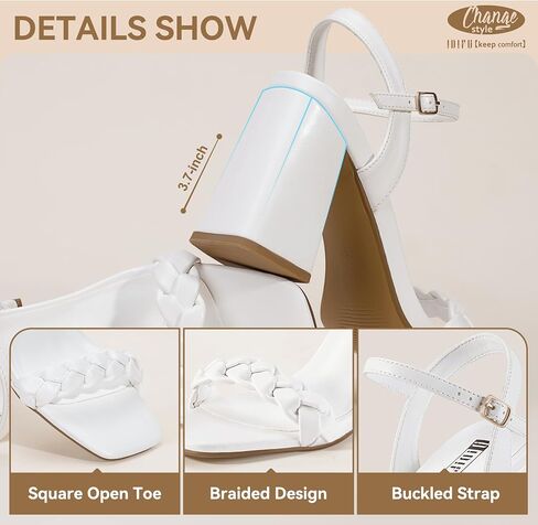 IDIFU IN4 Chunky High Heels for Women Braided Square Toe Heels Block Heels Sandals Wedding Party Dress Shoes Womens Comfortable Ankle Strap Open Toe Heels in Saudi Arabia