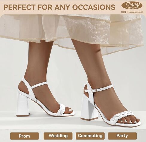 IDIFU IN4 Chunky High Heels for Women Braided Square Toe Heels Block Heels Sandals Wedding Party Dress Shoes Womens Comfortable Ankle Strap Open Toe Heels in Saudi Arabia