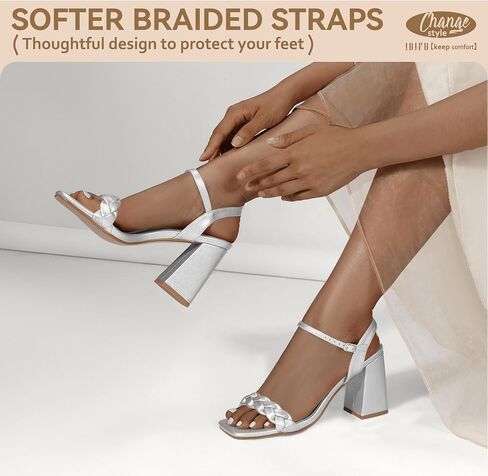 IDIFU IN4 Chunky High Heels for Women Braided Square Toe Heels Block Heels Sandals Wedding Party Dress Shoes Womens Comfortable Ankle Strap Open Toe Heels in Saudi Arabia