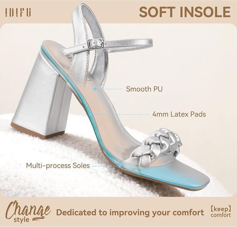 IDIFU IN4 Chunky High Heels for Women Braided Square Toe Heels Block Heels Sandals Wedding Party Dress Shoes Womens Comfortable Ankle Strap Open Toe Heels in Saudi Arabia