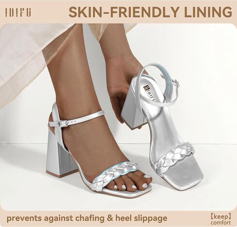 IDIFU IN4 Chunky High Heels for Women Braided Square Toe Heels Block Heels Sandals Wedding Party Dress Shoes Womens Comfortable Ankle Strap Open Toe Heels in Saudi Arabia