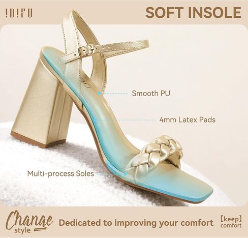 IDIFU IN4 Chunky High Heels for Women Braided Square Toe Heels Block Heels Sandals Wedding Party Dress Shoes Womens Comfortable Ankle Strap Open Toe Heels in Saudi Arabia