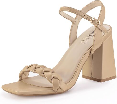 IDIFU IN4 Chunky High Heels for Women Braided Square Toe Heels Block Heels Sandals Wedding Party Dress Shoes Womens Comfortable Ankle Strap Open Toe Heels in Saudi Arabia