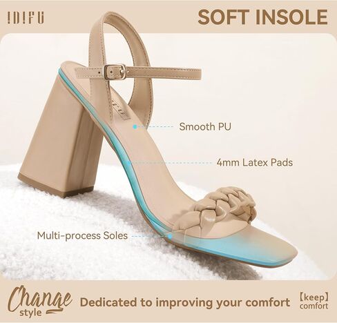IDIFU IN4 Chunky High Heels for Women Braided Square Toe Heels Block Heels Sandals Wedding Party Dress Shoes Womens Comfortable Ankle Strap Open Toe Heels in Saudi Arabia