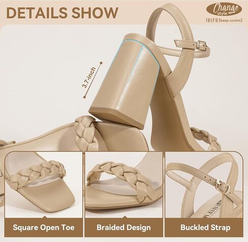 IDIFU IN4 Chunky High Heels for Women Braided Square Toe Heels Block Heels Sandals Wedding Party Dress Shoes Womens Comfortable Ankle Strap Open Toe Heels in Saudi Arabia