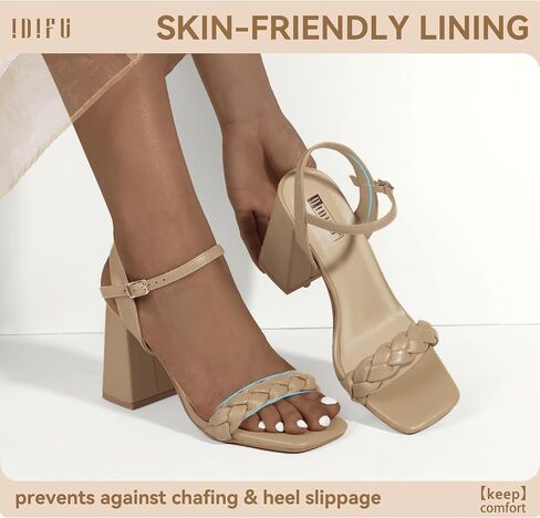 IDIFU IN4 Chunky High Heels for Women Braided Square Toe Heels Block Heels Sandals Wedding Party Dress Shoes Womens Comfortable Ankle Strap Open Toe Heels in Saudi Arabia