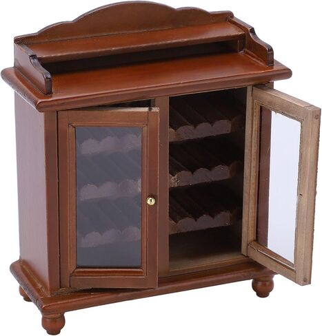 Miniature Cabinet, Realistic Wooden Dollhouse Cabinet Classic Elegant DIY Miniature Cabinet Furniture for 1/12 Doll House(Walnutcolor) in Saudi Arabia