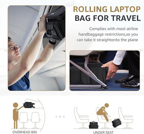 حقيبة كمبيوتر محمول متدحرجة مقاس 15.6 بوصة مقاومة للماء حقيبة كمبيوتر محمول على عجلات حقيبة كمبيوتر محمول للعمل والسفر ورجال الأعمال والنساء، أسود in Kuwait