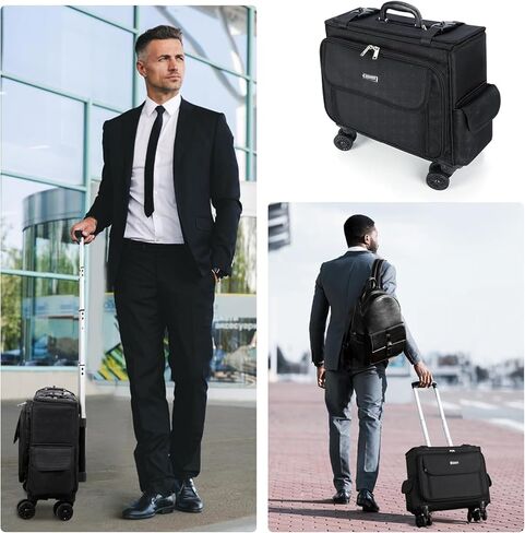 حقيبة كمبيوتر محمول متدحرجة مقاس 15.6 بوصة مقاومة للماء حقيبة كمبيوتر محمول على عجلات حقيبة كمبيوتر محمول للعمل والسفر ورجال الأعمال والنساء، أسود in Kuwait