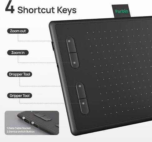 Parblo Drawing Tablet N10B,10x6inch Graphics Drawing Tablet with Battery-Free Pen P08,6 Customizable Express Keys,Compatible with Windows,Mac,Android,Chromebook in Saudi Arabia