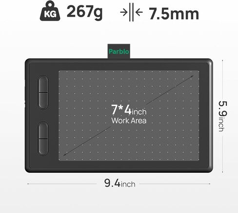 Parblo Drawing Tablet N10B,10x6inch Graphics Drawing Tablet with Battery-Free Pen P08,6 Customizable Express Keys,Compatible with Windows,Mac,Android,Chromebook in Saudi Arabia