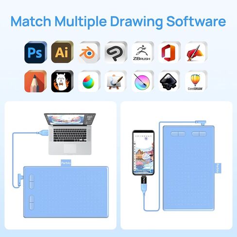 Parblo Drawing Tablet N10B,10x6inch Graphics Drawing Tablet with Battery-Free Pen P08,6 Customizable Express Keys,Compatible with Windows,Mac,Android,Chromebook in Saudi Arabia