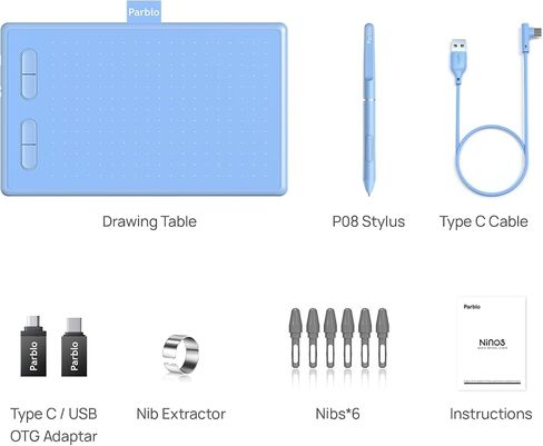 Parblo Drawing Tablet N10B,10x6inch Graphics Drawing Tablet with Battery-Free Pen P08,6 Customizable Express Keys,Compatible with Windows,Mac,Android,Chromebook in Saudi Arabia