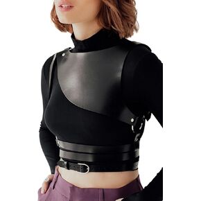 Women Asymmetrical Shoulder Faux Leather Harness Top Goth Punk Adjustable Fashion Waist Belt for Halloween Cosplay Accessories(Waist 30.3-32.3in) in Saudi Arabia