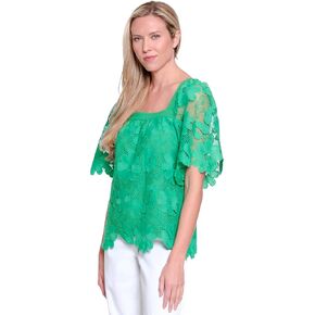TRU Luxe Women's Square Neck Lace Peasant Top in Saudi Arabia