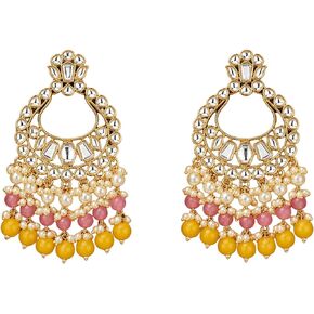 LOVENSPIRE Oversized Indian Kundan & Faux Pearls Earrings for Women – Statement Pierced Dangle Gold Tone Jewelry | Chandbali Studs for Diwali, Wedding & Ethnic Wear in Saudi Arabia