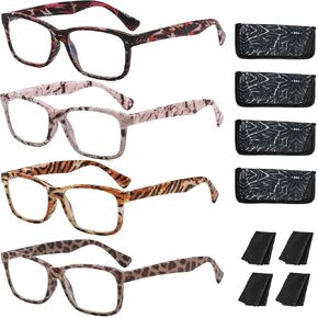 Blue Light Blocking Reading Glasses 2.0x - 4 Pair Computer Glasses for Women and Men, Reduce Eye Strain, Spring Hinges, Fashion Rectangular Frames in Saudi Arabia