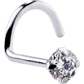 FreshTrends Cubic Zirconia Stud Nose Rings Twist - Nickel-Free 14K White Gold Nose Screw - 1.5mm, 2mm, 3mm 20 Gauge Nose Stud | Nose Ring Stud in 14K White Gold | 20G Nose Stud in Kuwait