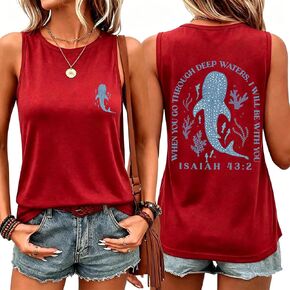 Women's Christian Whale Shark Graphic Tank Top Isaiah 43:2 Sleeveless Casual Shirts in Saudi Arabia