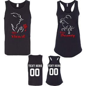 CRAZYDAISYWORLD Beauty Beast Matching Couple Tank Tops His and Her Romantic Graphic Shirts for Couples Gift Anniversary Outfit Size Men L Women XL in Saudi Arabia