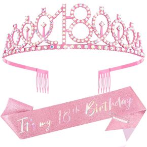 Aprince 17th Pink Birthday Decorations for Girls Birthday Sash and Tiara Crown 17 Year Old Gifts Happy 17 Headband Party Favors Supplies in Saudi Arabia
